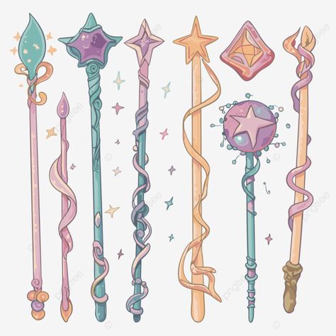 Witch Wand Drawing, Wand Illustrations, Wand Drawings, Magic Staff Ideas, Magic Wand Drawing, Magic Wand Tattoo, Magic Wand Design, Fairytale Cartoon, Magic Clipart