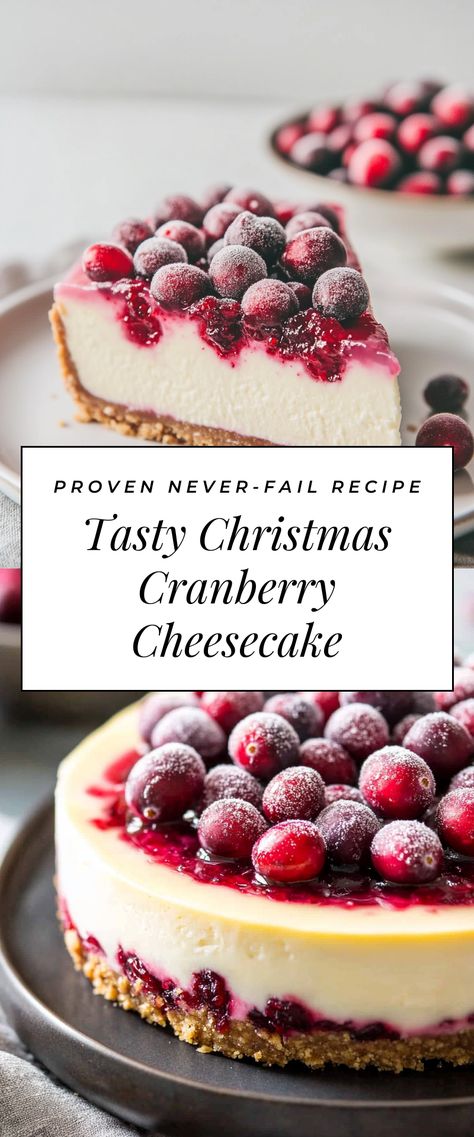 Image for Tasty Christmas Cranberry Cheesecake Christmas Themed Cheesecake, Cheesecake Topping Ideas Sauces, Regular Cheesecake Recipes, Blackforest Cheesecake Recipes, Winter Cheesecake Recipes, Cheesecake Topping Recipes, Best Christmas Dessert Recipes, Frozen Cheesecake Recipes, Flavored Cheesecake Recipes