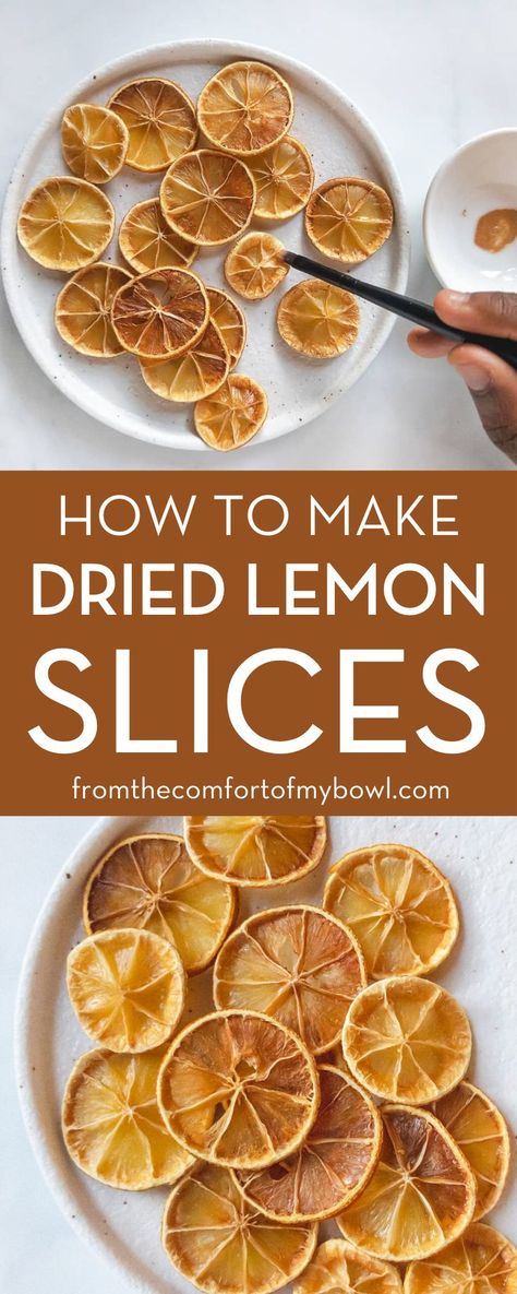 Dried Lemon Slices are a great way to add flavor to any dish. These lemony slices are perfect for dessert decoration, tea time, and more. Lemon Potpourri, Dried Lemon Slices, Confectioners Sugar Icing, Candied Lemon Slices, Dried Lemon Peel, Quick Vegan Meals, Tasty Dessert, Candied Lemons, Dried Lemon