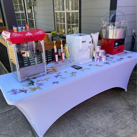 Concession Table Available Book Today: 404-938-2074 Concession Stand Party Ideas, Concession Stand Party, Concession Stand Ideas, Booster Club, Stand Ideas, Concession Stand, Club Ideas, Event Rental, First Birthdays