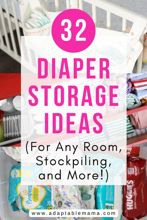 Check out here various diaper storage ideas for a small bedroom, the living room, for stockpiling diapers, and even for a DIY diaper storage! #newmomtips #firsttimemomtips #newborncare #babycare #diapertips #nursery #nurseryroom Sippy Cup Storage Ideas, Cloth Nappy Storage, Nursery Organization Ideas Small Spaces, Small Nursery Storage Ideas, Baby Storage Ideas For Small Spaces, Diaper Organizer Ideas, Baby Organization Ideas Small Space, Baby Storage Ideas, Diaper Storage Ideas