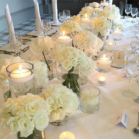 Peonies Wedding Table, Candle Table Setting, Hydrangea Centerpiece Wedding, Flowers White Roses, White Hydrangea Centerpieces, Rose Centerpieces Wedding, Long Table Wedding, Table For 12, Hydrangea Centerpiece