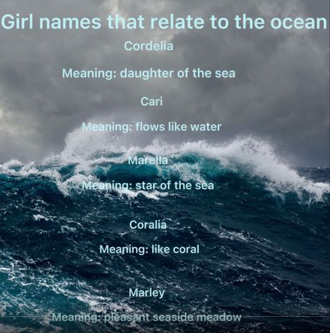 Elemental Names Water, Water Last Names, Ocean Username Ideas, Water Themed Names, Ocean Names Inspiration, Siren Names Ideas, Names Meaning Ocean, Fantasy Island Names, Ocean Inspired Names