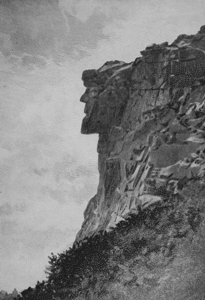 New Hampshire ~ The state's most famous natural rock formation ~ The Old Man of the Mountain. His rock face is 25 feet wide and measures 40 feet from chin to forehead. Geologic events carved this profile into the granite ledges 200 million years ago. (The face fell off in 2003.)  I saw it during a trip to the White Mountains as a child, and remember it fondly. Old Man Of The Mountain, White Mountains New Hampshire, Franconia Notch, Mountain Pass, Rock Face, White Mountains, Vacation Pictures, Natural Rock, Live Free