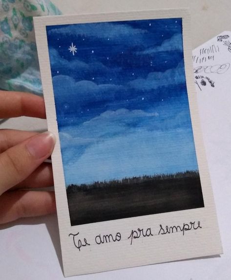 Céu noturno com estrelas e nuvens em aquarela. Velaris Painting Easy, Clouds At Night Painting, Night Sky Gouache Painting, Small Canvas Paintings Night Sky, Starry Night Small Canvas, Anime Hair, Anime, Design, Art