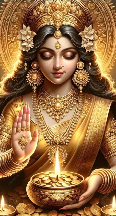 Mahalakshmi Goddesses Hd Wallpaper, Attract Positive Energy, Akshaya Tritiya, Golden Coins, Durga Picture, Devi Images Hd, Lucky Wallpaper, Pictures Of Shiva, Goddess Sculpture