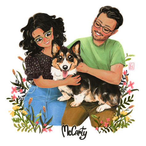 Couple With Dog Illustration, Couple With Dog Drawing, Dog Portraits Illustration, Photos With Dog, Time Drawing, I Was Wrong, Dog Illustration, Cute Family, Dog Drawing