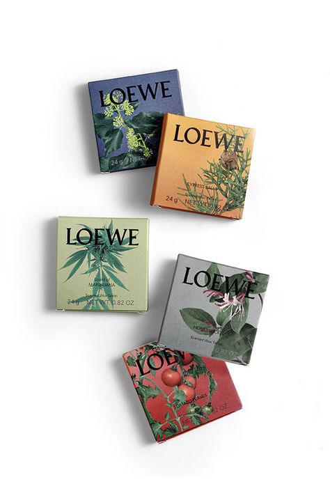 Buy online Home Scents Best Sellers Sample Set | LOEWE Perfumes Loewe Packaging Design, Loewe Packaging, Loewe Foundation, Perfume Samples Packaging, Loewe Brand Identity, Loewe Fragrance, Honeysuckle Candle, Fragrance Packaging, Leaves Candle