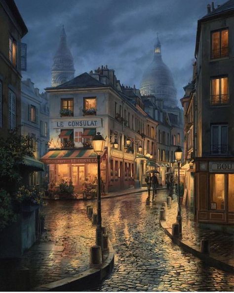 #impressionism #realism #paintings #art Lushpin Evgeny, Evgeny Lushpin, How We Met, Beautiful Paris, City Painting, Walking In The Rain, City Street, Sport Motivation, Jolie Photo