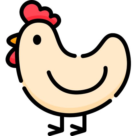 Chicken Drawing Cute, Drawing Chicken Cute, Kawaii Chicken Drawing, Rooster Cartoon Drawing, Chicken Icon, Chicken Drawing, Red Monochrome, Kawaii Doodles, Animated Icons