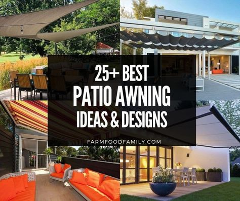 30+ Best DIY Patio Awning Ideas and Designs (With Pictures) For 2022 Patio Awning Attached To House, Deck Awning Ideas, Wood Pergola Patio, Awning Ideas Patio, Inexpensive Landscaping, Awning Ideas, Deck Awnings, Fabric Awning, Cement Patio