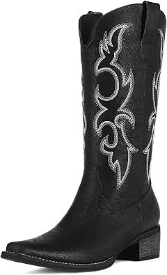 Choiran Cowboy Boots for Women - Embroidered Cowgirl Boots Western Mid Calf Fashion Chunky Heel Pointed Toe Country Boots Embroidered Cowgirl Boots, Cowboy Boots For Women, White Cowboy Boots, Country Boots, Boots Western, Cowboy Boots Women, Kids Luggage, Boots For Women, Cowgirl Boots