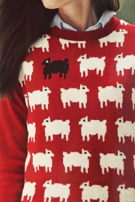 Black Sheep Win Lotto, J Crew Boots, Queer Style, Sandra Cisneros, Sarah Vickers, Cozy Clothing, Weird Style, Mary Had A Little Lamb, Wooly Jumper