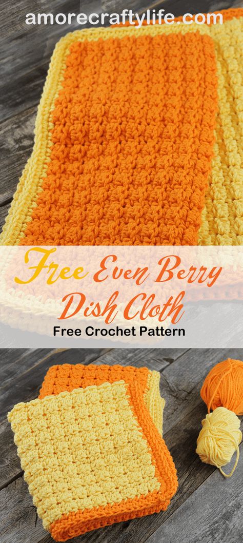 Even Berry Free Dishcloth Crochet Pattern – How to - A More Crafty Life Dish Cloth Crochet, Dish Cloth Pattern, Berry Stitch, Crocheted Dishcloths, Cloth Crochet, Cloth Patterns, Crochet Washcloth Pattern, Crochet Potholder, Try Try