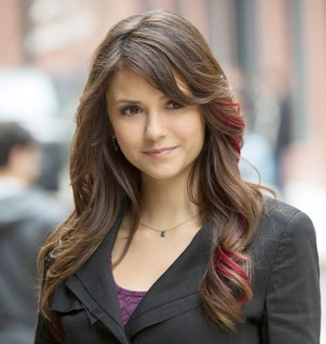 Nina Dobrev's Pink Highlights In 'Vampire Diaries' -- Get The Look Nina Dobrev Hair, Pink Streaks, Red Streaks, Different Hair Colors, Pink Highlights, Elena Gilbert, Nina Dobrev, The Vampire, Ombre Hair