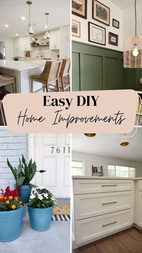 Upgrade your space with simple DIY home improvements! We've got easy & affordable projects for every room, even if you're a renter. Get started with style & budget-friendly ideas for the kitchen, bedroom, living room, bathroom, dining room & laundry room. Kitchen Upgrades On A Budget, Diy Painted Accent Wall, Stamp Wallpaper, Wall Stamp, Simple Diy Home Improvement, Wallpaper Feature Wall, Easy Diy Home Improvement, Rearranging Furniture, Faux Brick Walls