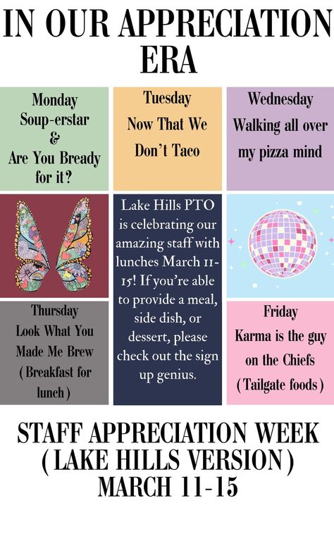 Taylor Swift Teacher Appreciation Week, Iris Quotes, Taylor Swift Teacher, Pta Board, Teacher Morale, Childcare Business, Nurse Week, Appreciation Ideas, Nurses Week