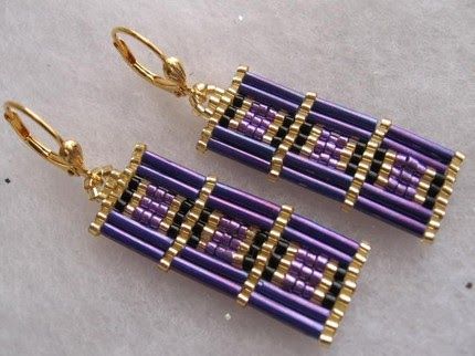 Pearl Beading, Beaded Earrings Tutorials, Beaded Earrings Diy, Jewerly Beads, Rectangle Earrings, Beaded Jewelry Tutorials, Beaded Earrings Patterns, Earrings Purple, Bead Work Jewelry