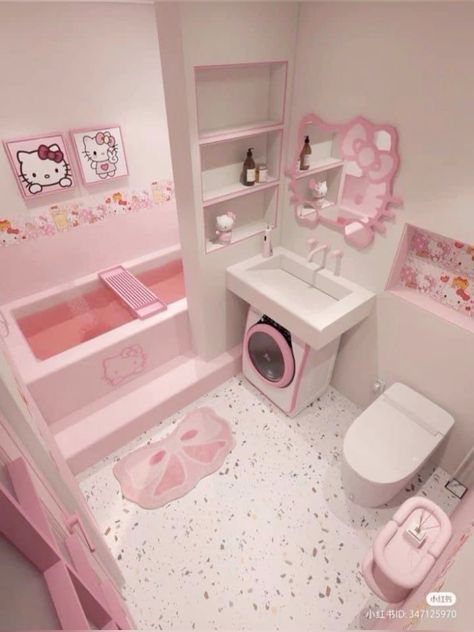 Hello Kitty Bathroom, Clothing Kawaii, Hello Kitty Bedroom, Hello Kitty Room Decor, Hello Kitty Cute, Perfect Color Combinations, Hello Kitty House, Hello Kitty Rooms, Light Aesthetic