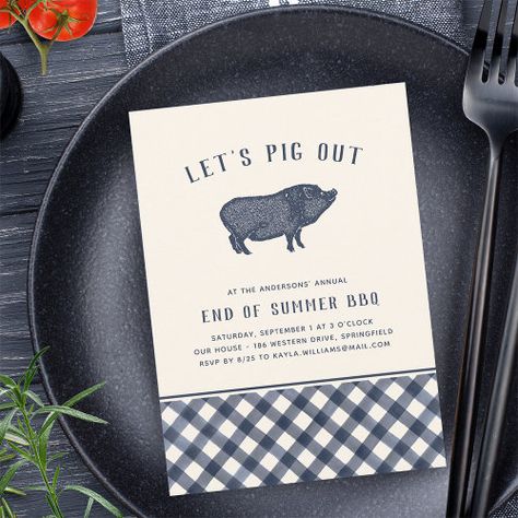 Let's Pig Out | Summer BBQ Party Labor Day - hog, funny, summer barbeque invitations, cookout invites, cute casual, lets pig out, pig roast, backyard bbq, labor day weekend party, rustic barbecue Rustic Barbecue, Barbeque Invitations, Engagement Party Bbq, Bbq Rehearsal Dinner, Bbq Birthday Party, Summer Birthday Invitations, Bbq Party Invitations, Housewarming Party Invitations, Birthday Bbq