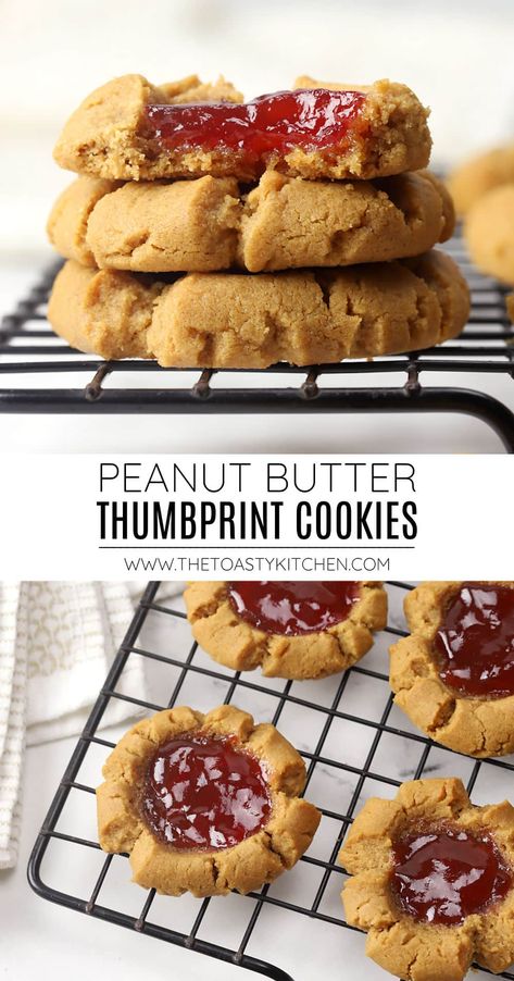 Peanut Butter Chipits Recipes, Peanut Butter Thumbprint Cookies Easy, Decorated Peanut Butter Cookies, Pb Thumbprint Cookies, Peanut Butter Jelly Thumbprint Cookies, Peanut Butter And Jelly Thumbprints, Peanut Butter Holiday Cookies, Chocolate Chip Thumbprint Cookies, Peanut Butter Jam Cookies