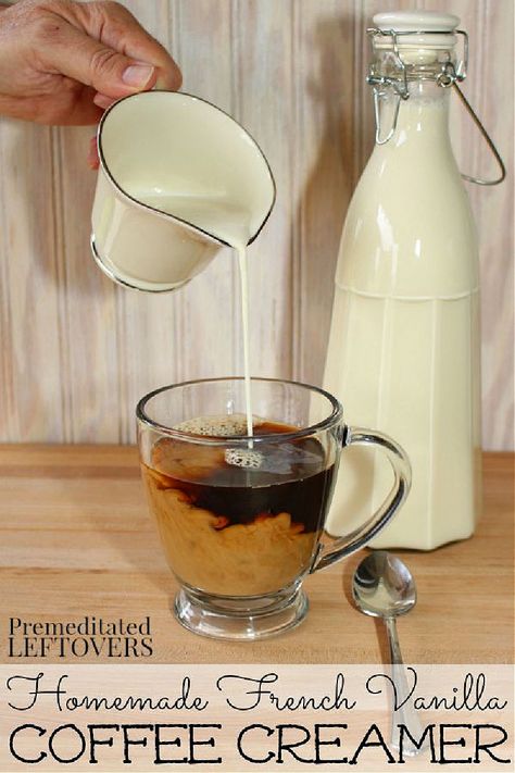 A Quick and Easy French Vanilla Coffee Creamer Recipe that you can make at home. This is a frugal option to purchasing processed creamer. Just 3 ingredients! French Vanilla Coffee Recipe, Homemade French Vanilla Coffee Creamer, French Vanilla Coffee Creamer, French Vanilla Creamer, Vanilla Coffee Creamer, French Vanilla Coffee, Coffee Creamer Recipe, Creamer Recipe, Coffee Mate