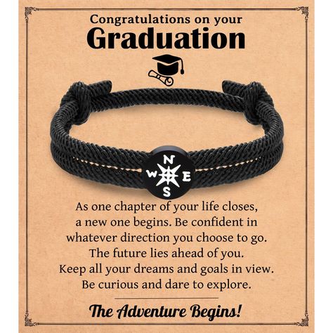 PRICES MAY VARY. 2024 Graduation Gifts for Him: The compass symbolizes the direction and goal in the future. When your boy wears this bracelet, he will be reminded to be curious and dare to explore. It is the best graduation gifts for grandson, son, nephew, brother, boyfriend, or friends. Graduation Gifts for Him: "As one chapter of your life closes, a new one begins...Be curious and dare to explore." Comes with an inspirational graduation card, this compass bracelet will be a meaningful gift fo Gifts For Grandson, Masters Degree Graduation, Elementary School Graduation, Friends Graduation, 5th Grade Graduation, Degree Graduation, Graduation Bracelet, Best Graduation Gifts, Graduate Degree