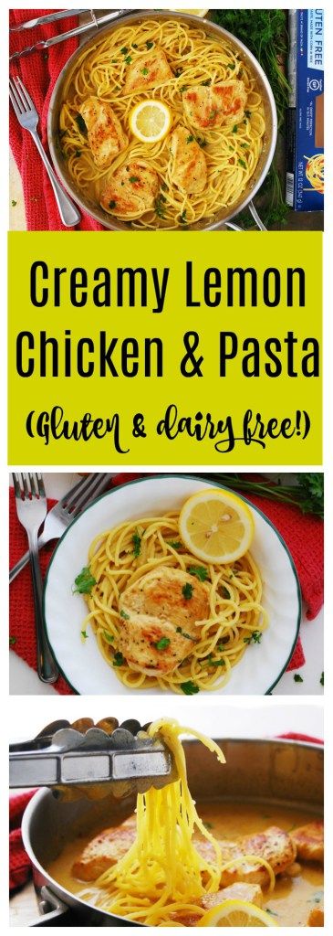 Dairy & Gluten-free Creamy Lemon Chicken Pasta Creamy Lemon Chicken Pasta, Dairy Free Pasta Recipes, Lemon Chicken Pasta, Dairy Free Recipes Dinner, Dairy Free Pasta, Gluten Free Spaghetti, Keto Kitchen, Creamy Lemon Chicken, Dairy Free Dinner