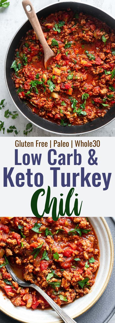 No Bean Low Carb Keto Turkey Chili - This  Low Carb Keto Turkey Chili is healthy comfort food at it's best! An easy, weeknight dinner that will please the whole crowd! Gluten free, keto and paleo too! | #Foodfaithfitness | #keto #lowcarb #paleo #healthy #whole30 Keto Turkey Chili, Keto Turkey, Turkey Chili Healthy, Low Carb Chili, Chili Recipe Turkey, No Gluten, Healthy Turkey, Healthy Comfort, Chili Recipe Easy