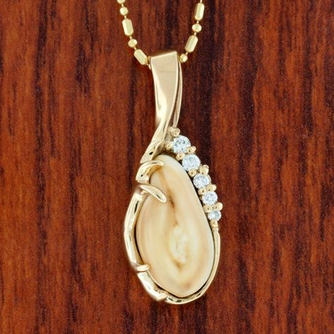 Elk Ivory/Tooth Necklace MOUNTING ONLY in 14K Yellow Gold and Diamonds Accented with Trophy Elk Antlers Elk Tooth Jewelry, Elk Ivory Ring, Elegant Carved Agate Jewelry, Elk Jewelry, Elk Tooth Jewelry Pendants, Elk Ivory Necklace, Canine Teeth, Elk Ivory Jewelry, Artisan Agate Carved Necklace