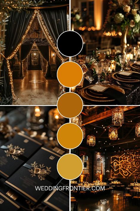 Black and gold wedding theme ideas for a sophisticated, luxe look. Gold Wedding Theme Ideas, Black And Gold Wedding Theme, Elegant Black And Gold Wedding, Elegant Wedding Colors, Dark Green Wedding, Black And Gold Theme, Black And Gold Wedding, Wedding Theme Ideas, Black Napkins