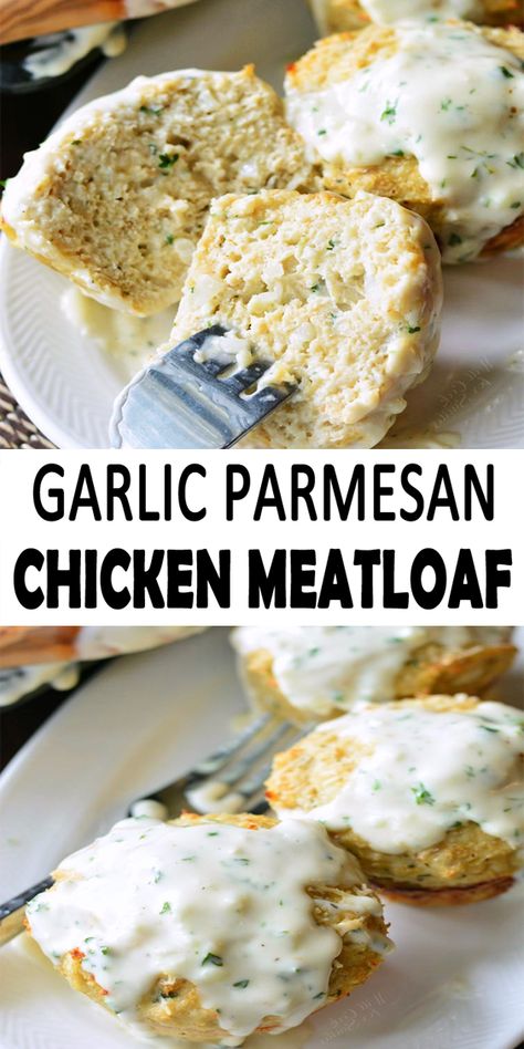 Garlic Parmesan Chicken Mini Meatloaf - Simplykitch Mini Meatloaf Recipe, Mini Meatloaf Recipes, Haddock Recipes, Mini Meatloaf, Chicken Meatloaf, Chicken Minis, Mini Meatloafs, Popular Dinner Recipes, Garlic Parmesan Chicken