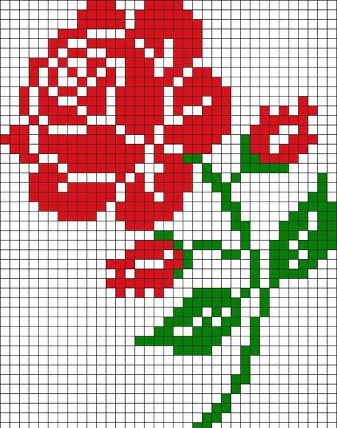 Pixel Rose Pattern, Rose Pixel Pattern, Roses Pixel Art, Rose Pixel Art, Flowers Pixel Art, Pixel Flower Pattern, Pixel Art Flower, Diy Crochet Rose, Pixel Art Pattern Design