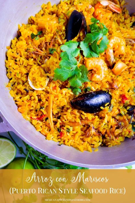 This Puerto Rican style Arroz con Mariscos (Seafood Rice) is a one-pot meal, full of amazing seafood flavor, deliciously moist, and hyper flavorful! Best of all, it's very easy and economical to make, making it perfect for any day of the week! #arrozconmariscos #arrozconmariscospuertorico #arrozconmariscosreceta #arrozconmariscosrecetafacil #puertoricanseafoodrice #puertoricanricewithseafood #seafoodricerecipesimple via @mexicanappetizersandmore Puerto Rican Fish Recipes, Baked Seafood Casserole, Seafood Rice Recipe, Baked Seafood, Puerto Rican Style, Shrimp And Rice Recipes, Latin Culture, Carribean Food, Seafood Rice