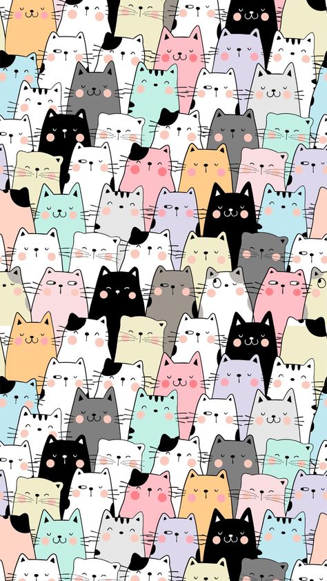 Cat Pattern Wallpaper, Wallpaper Gatos, Cat Phone Wallpaper, Wallpaper Cat, Cat Anime, Cat Doodle, Wallpaper Doodle, House Cat, Shoes Ideas