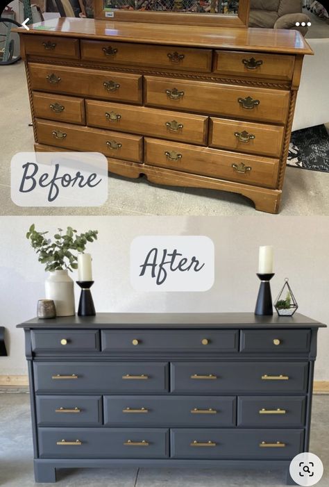 Redoing Old Dressers Ideas, Makeover Dresser Diy, Remodel Furniture Diy Dressers, Diy Long Dresser Makeover, Re Finished Dresser, Paint Ideas For Dressers Wood, Renovating Dressers Ideas, Big Dresser Makeover, Redoing Old Dressers Wood Furniture