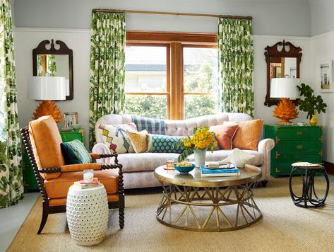 strong-home-patterned-living-room-87624764 Living Room Color Schemes, Room Color Schemes, Living Room Green, Living Room Colors, Round Rug, Living Room Paint, Room Paint, Decorating On A Budget, Room Colors