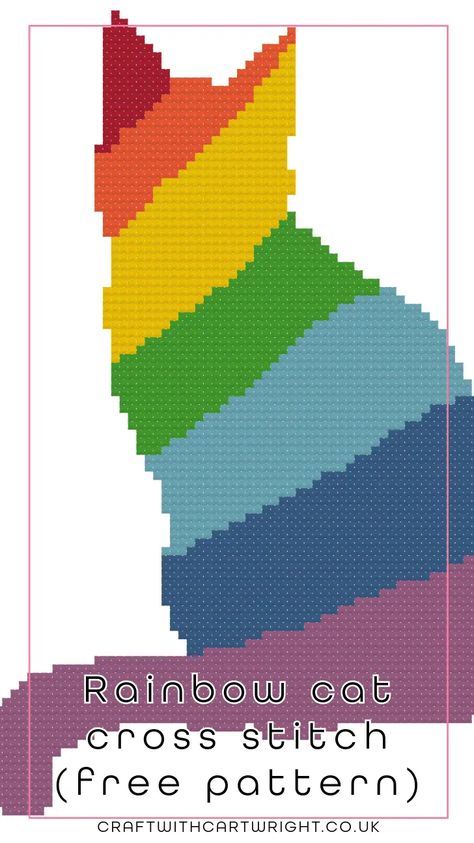 Rainbow cat cross stitch (free pattern) - Craft with Cartwright Temperature Cross Stitch Pattern Free, Temperature Cross Stitch, Cat Cross Stitch Patterns, Cross Stitch Free, Cat Cross Stitch Pattern, Rainbow Cat, Cat Cross Stitch, Cat Silhouette, Cross Stitch Patterns Free