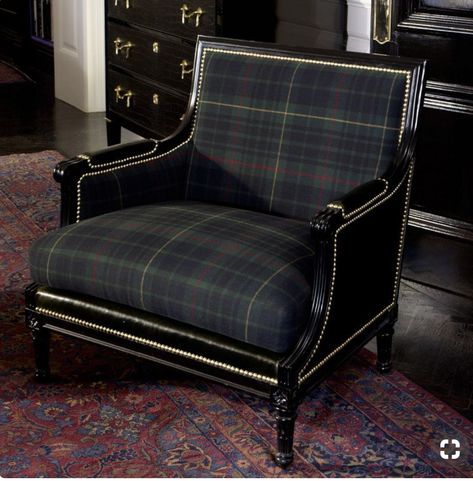 Tartan Furniture, Plaid Furniture, Plaid Chair, Ottoman Furniture, Ralph Lauren Plaid, Equestrian Decor, Salon Chairs, Cool Chairs, Take A Seat