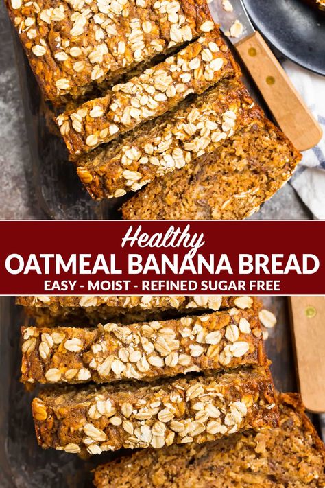 Banana Bread Easy Moist, Banana Oat Bread, Oatmeal Banana Bread, Oatmeal Banana, Banana Bread Recipe Healthy, Healthy Bread Recipes, Toasted Oats, High Protein Desserts, Oatmeal Bread