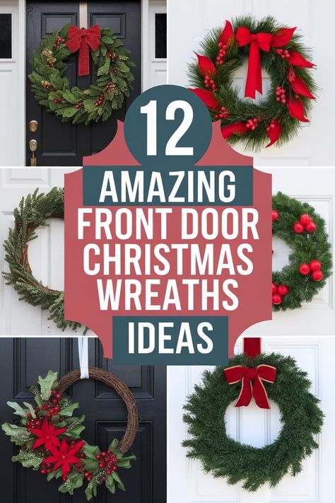 Collection of 12 diverse Christmas wreath designs for front doors. Classic Christmas Wreaths For Front Door, Simple Christmas Wreaths For Front Door, Diy Christmas Wreaths For Front Door, Xmas Wreaths Ideas, Holiday Wreath Ideas, Front Door Christmas Wreaths, Door Christmas Wreaths, Wreaths For Front Door Christmas, Christmas Front Door Decor