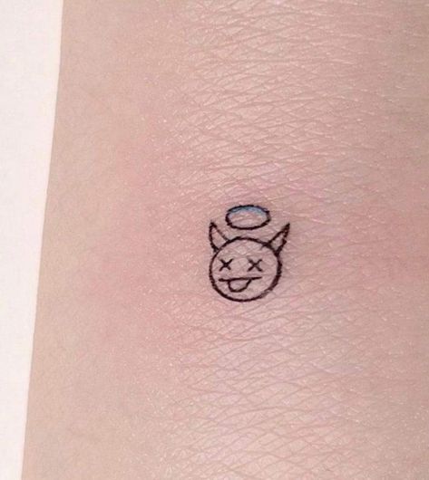 Aespa Tattoo Ideas, Ningning Tattoo, Aespa Tattoo, 2002 Aesthetic, Angel Devil Tattoo, Emoji Tattoo, Fun Tattoo, Devil Tattoo, Small Pretty Tattoos