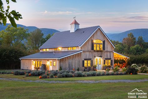 This 30' x 48' Carriage Barn with 16' Lean-To is used as an event barn at Silver Fox Lavender Farm in Virginia. Many more pictures to come of this awesome timber frame event space. This barn was shipped as a timber frame kit from our facility in Ellington, CT, and assembled by the customer. Barn Exterior Ideas, Tiny House With Loft, Loft Tiny House, House With Loft, Wooden Homes, Cabin Building, Timber Frame Pavilion, Backyard Barn, Timber Frame Barn