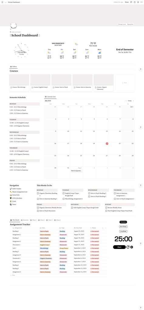 Minimal Neutral Aesthetic Academic Notion Dashboard Template | Sereen Design Co | Etsy dailyoffic... Notion Dashboard Name Ideas, Templates Notion Asthetic, Notion Academic Dashboard, Class Notion Template, Notion Academic Planner, Notion Academic Ideas, How To Use Notion On Phone, Notion App Template Student, Minimal Notion Dashboard