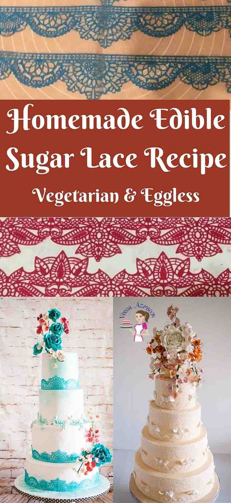 Edible lace has always been an intricate part of cake decorating but now has become a massive trend. Here's a simple homemade edible sugar lace recipe that can be applied to any cake from simple buttercream to naked ganache or a decorated fondant cake. Have fun and explore new possibilities with this new easy to use homemade lace recipe. Sugar Lace Recipe, Edible Sugar Lace Recipe, Sugar Lace, Edible Lace, Easy Cake Decorating, Cake Lace, Cake Icing, Cake Decorating Tutorials, Cake Tutorial