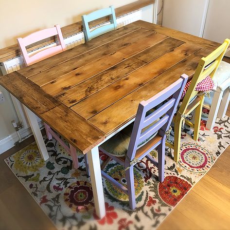 Ikea Jokkmokk, Leg Painting, English House, Pallet Table, Pallet Coffee Table, Rustic Dining Table, Blue And Purple, Table Top, Sweet Home