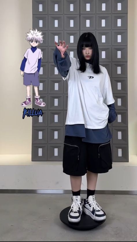 Killua Fashion, Killua Outfits, 2000s Japanese Fashion, Skater Aesthetic, Tomboy Style Outfits, Vibe Clothes, Tomboy Fashion, Book Art Drawings, Cosplay Outfits