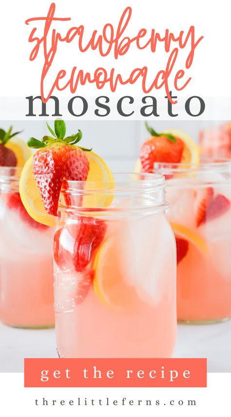 Strawberry Lemonade Pink Moscato Punch is a refreshing and bubbly cocktail perfect for brunch or on a hot afternoon! This pink lemonade moscato punch is a super easy recipe that is great for making in big batches! Bridal Shower Batch Cocktails, Bridal Shower Spiked Punch, Pink Big Batch Cocktails, Brunch Alcoholic Beverages, Pink Lemonade Punch Non Alcoholic, Easy Spiked Punch, Kentucky Derby Punch Recipes, Mother’s Day Batch Cocktail, Pink Party Punch Alcohol