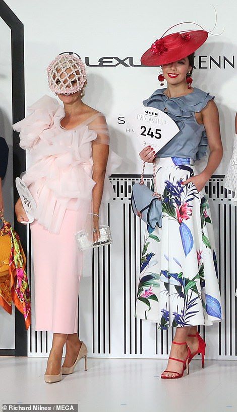 Glamorous punters flock to the Melbourne Cup 2018 | Daily Mail Online Luxury Spring Top Hat For Races, Fashions On The Field, Melbourne Cup Fashion 2023, Luxury Pink Top Hat For Races, Races Dresses, Luxury Pink Hat For Races, Melbourne Cup Fashion 2022, Melbourne Cup Dresses, Trendy Hats For Kentucky Derby, One Size Fits Most