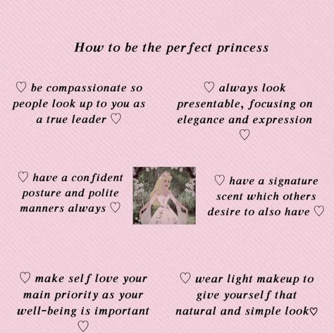 Light Pink Princess Aesthetic, Pretty Pink Princess Aesthetic, Princess Things To Do, Princess Personality, How To Be Princess, Princess Hobbies, Princess Energy Aesthetic, Living Like A Princess, Princess Guide